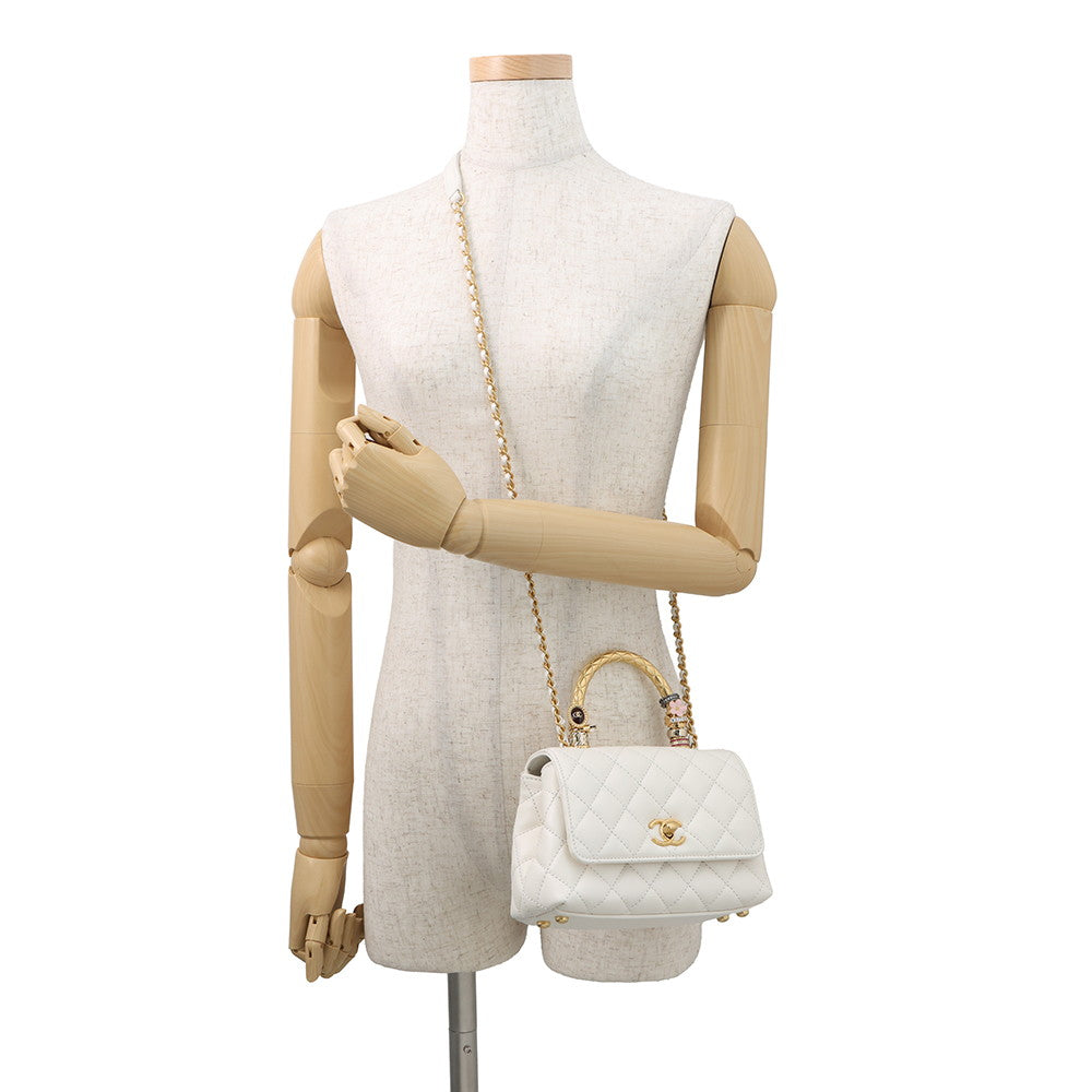 CHANEL Matelasse Coco Handle Top Handle 2-Way Handbag 2025 Model with Matelasse Design Accessories WhiteAS2215 Lambskin Size XXS