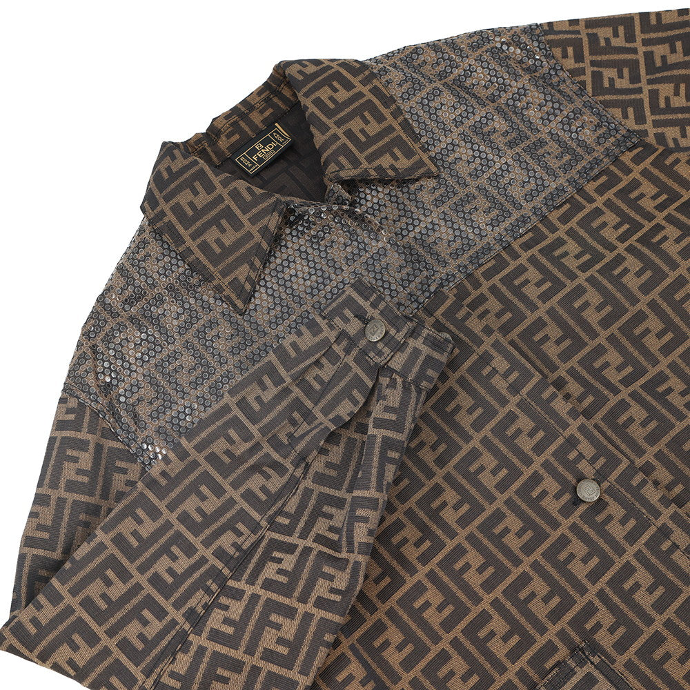 FENDI Logo Print Jacket Size Chronomat 44 Brown Polyester70% Cotton30%