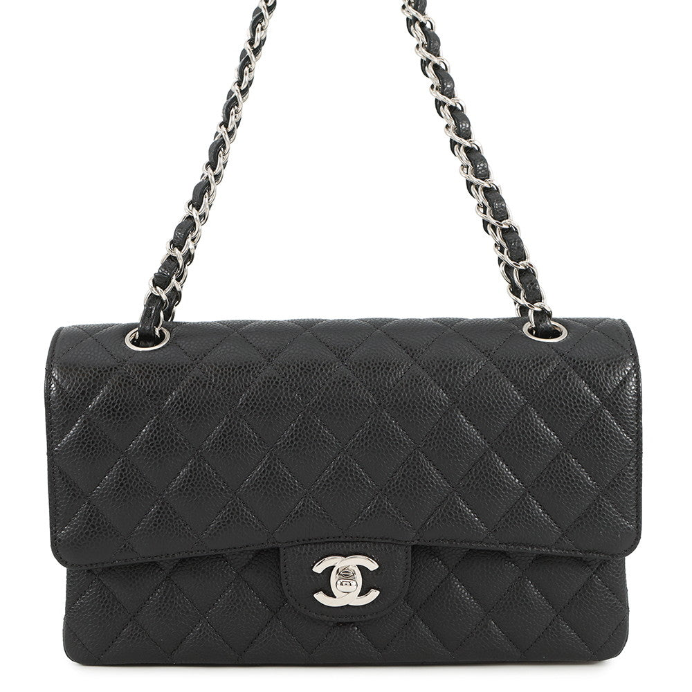CHANEL Matelasse W Flap ChainShoulder Bag BlackA01112 Caviar Leather Size 25