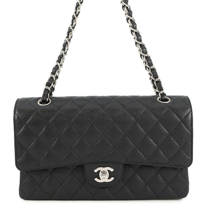 CHANEL Matelasse W Flap ChainShoulder Bag BlackA01112 Caviar Leather Size 25