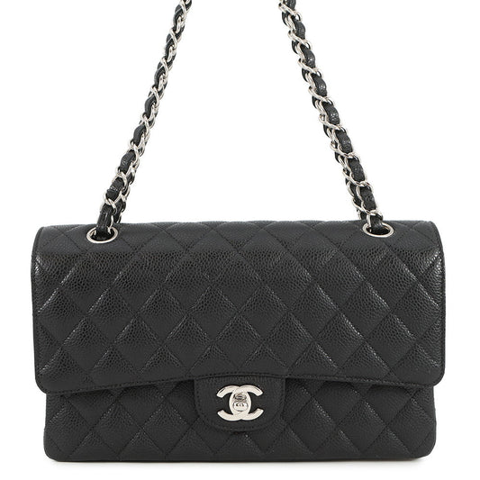 CHANEL Matelasse W Flap ChainShoulder Bag BlackA01112 Caviar Leather Size 25