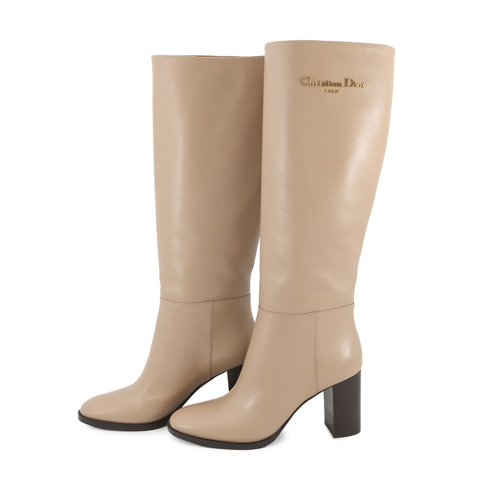 Dior D-Town Heeled Long Boots BeigeKCT051VSO Calf Leather Size 36 1/2