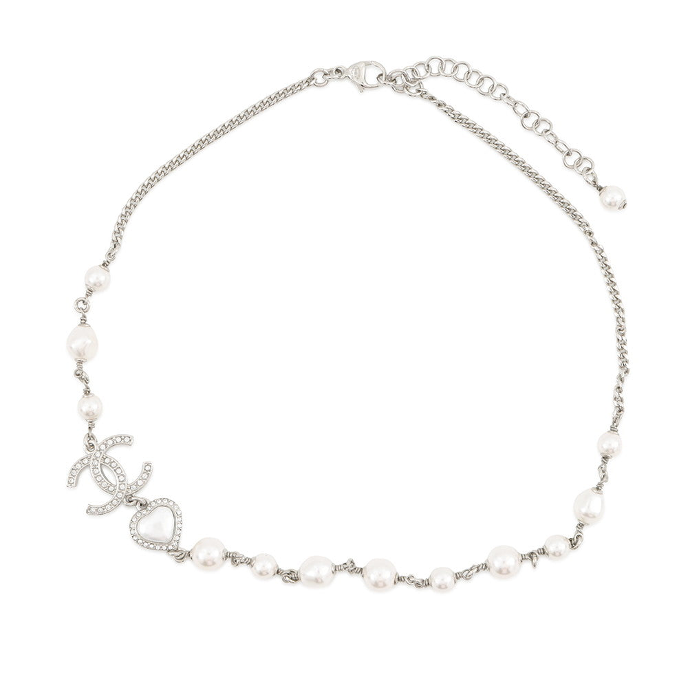 CHANEL CC Logo NecklaceABB616 Metal Rhinestone Faux Pearl