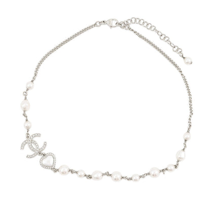 CHANEL CC Logo NecklaceABB616 Metal Rhinestone Faux Pearl