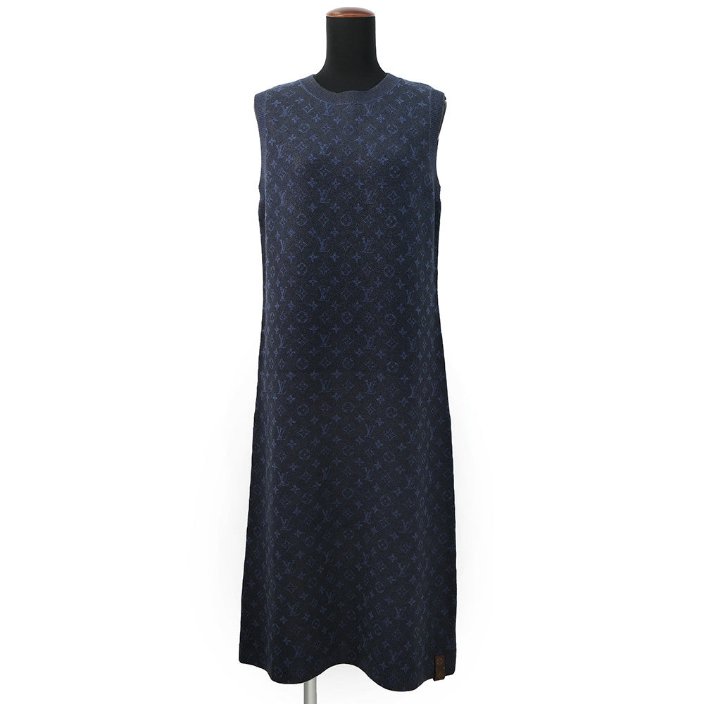 LOUIS VUITTON Glitter Monogram Knit Dress Size L NavyRW241WW Wool 72% Cashmere18% Nylon7% Polyurethane3%