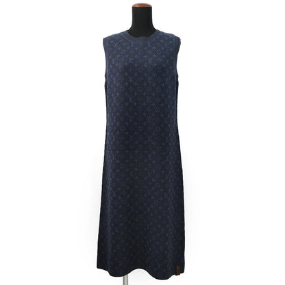 LOUIS VUITTON Glitter Monogram Knit Dress Size L NavyRW241WW Wool 72% Cashmere18% Nylon7% Polyurethane3%