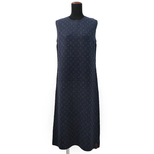 LOUIS VUITTON Glitter Monogram Knit Dress Size L NavyRW241WW Wool 72% Cashmere18% Nylon7% Polyurethane3%