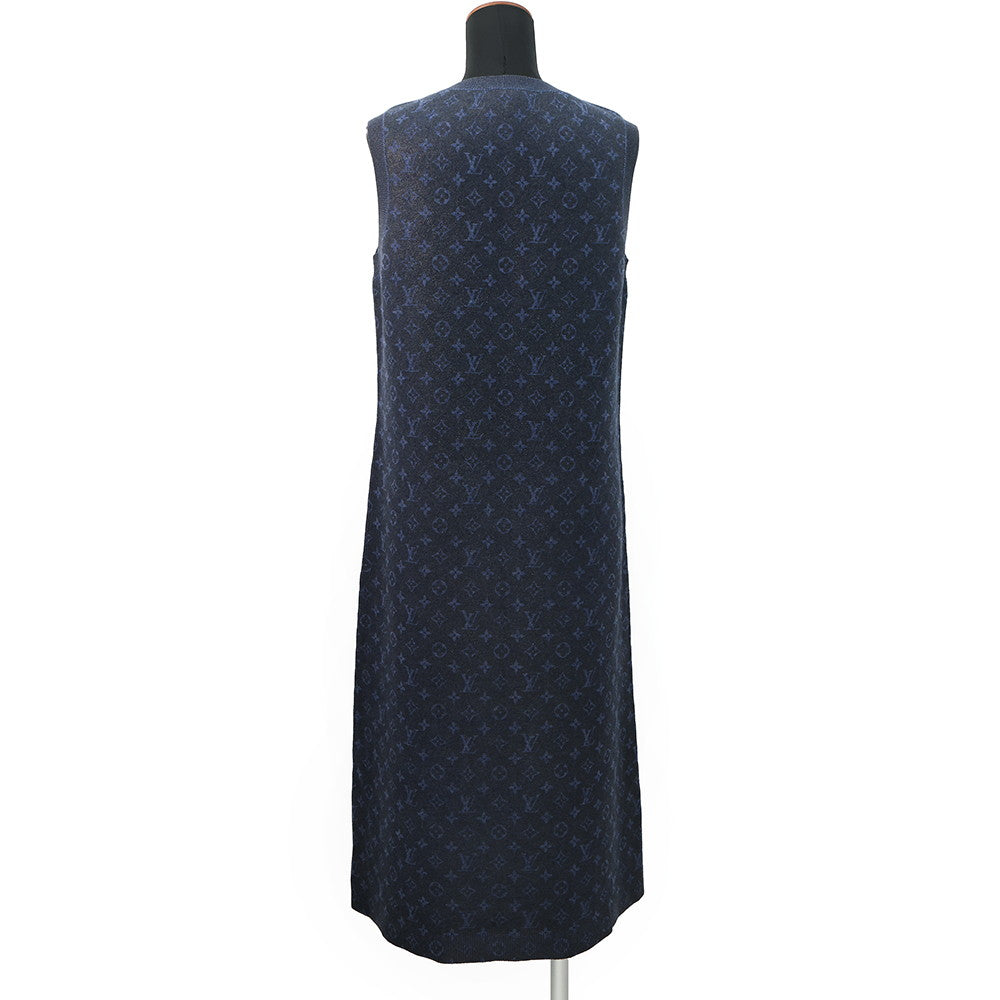 LOUIS VUITTON Glitter Monogram Knit Dress Size L NavyRW241WW Wool 72% Cashmere18% Nylon7% Polyurethane3%