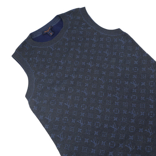LOUIS VUITTON Glitter Monogram Knit Dress Size L NavyRW241WW Wool 72% Cashmere18% Nylon7% Polyurethane3%