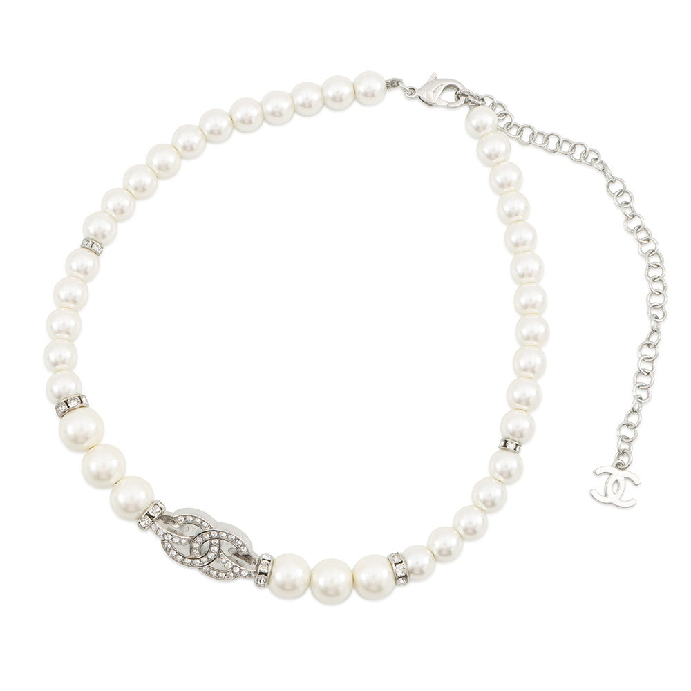 CHANEL CC Logo Necklace SilverABF720 Metal Rhinestone Faux Pearl