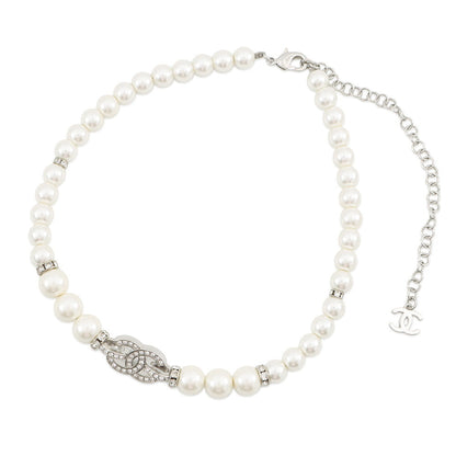 CHANEL CC Logo Necklace SilverABF720 Metal Rhinestone Faux Pearl