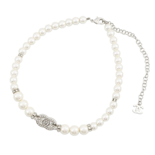 CHANEL CC Logo Necklace SilverABF720 Metal Rhinestone Faux Pearl