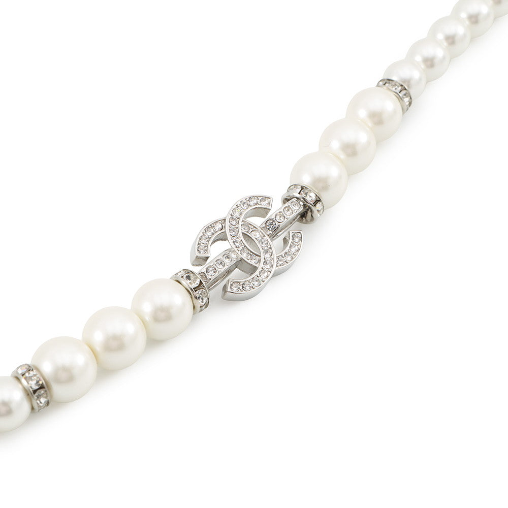 CHANEL CC Logo Necklace SilverABF720 Metal Rhinestone Faux Pearl