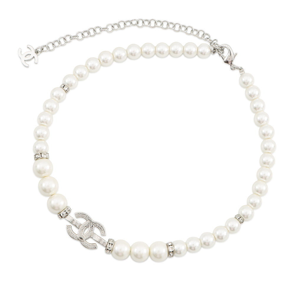 CHANEL CC Logo Necklace SilverABF720 Metal Rhinestone Faux Pearl