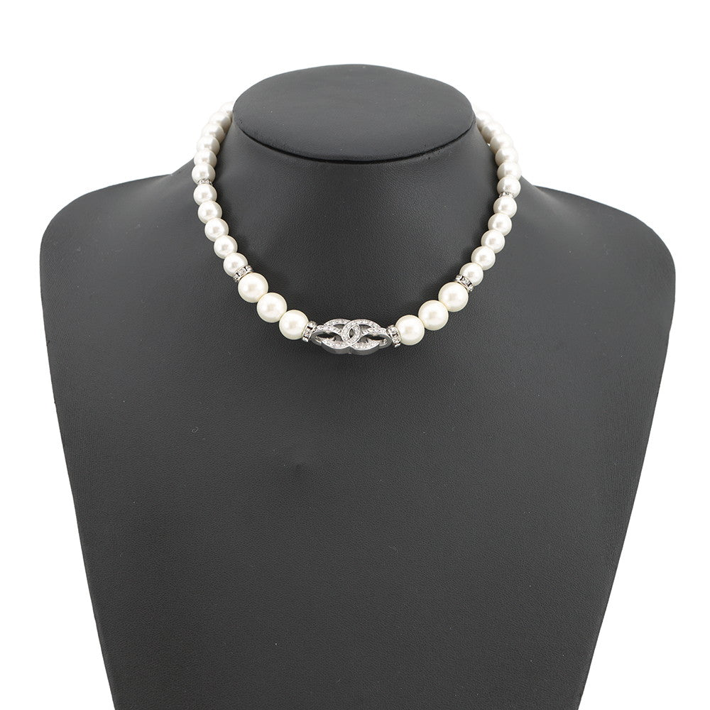 CHANEL CC Logo Necklace SilverABF720 Metal Rhinestone Faux Pearl