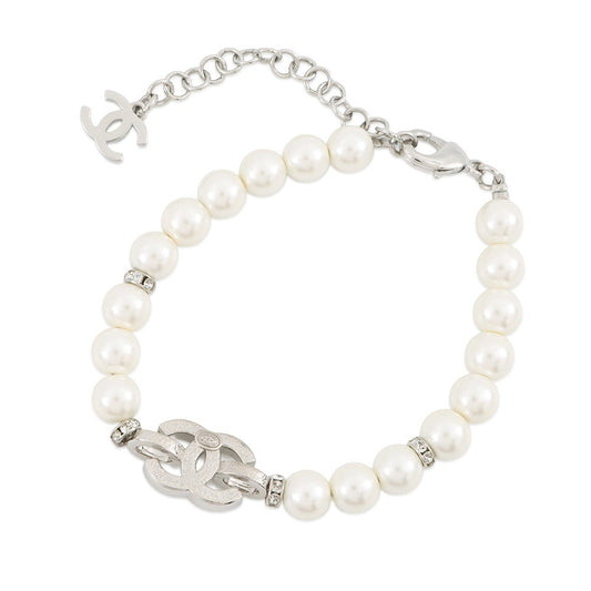 CHANEL CC Logo Bracelet SilverABF724 Metal Rhinestone Faux Pearl