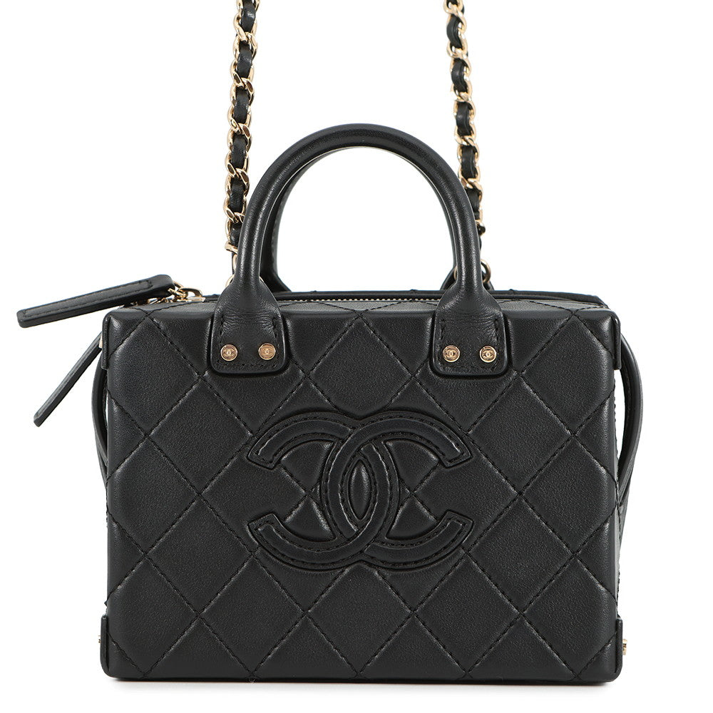 CHANEL Matelasse Trunk Vanity Shoulder Bag BlackAS3344 Lambskin
