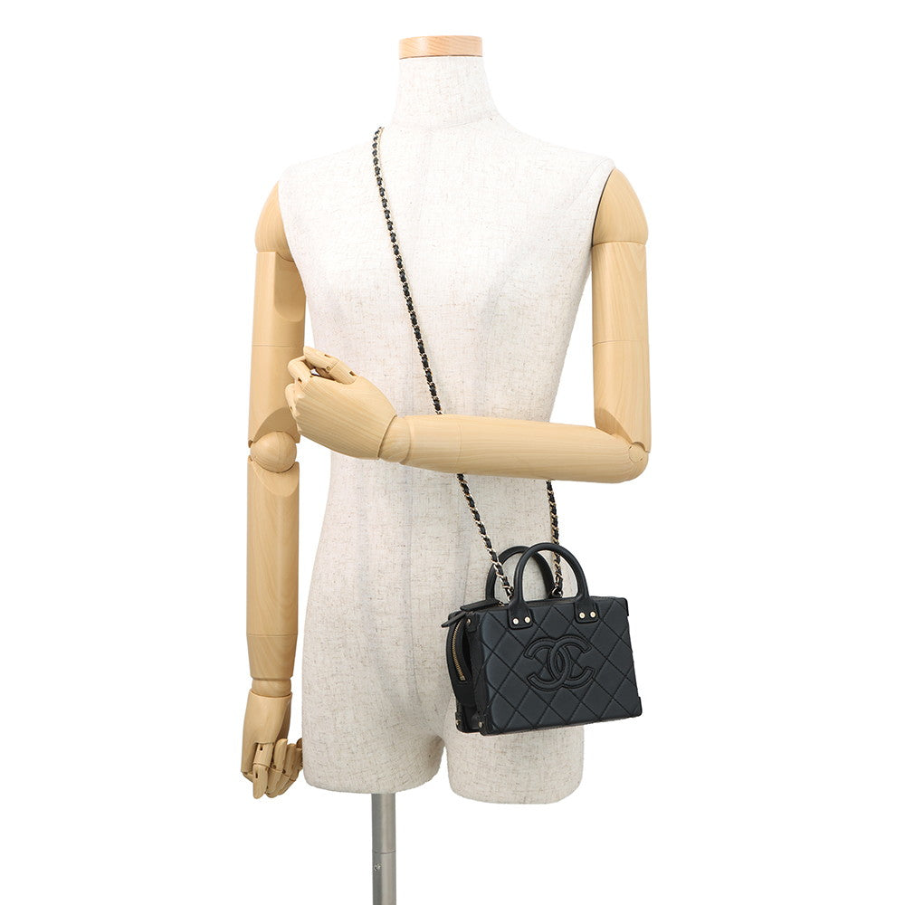 CHANEL Matelasse Trunk Vanity Shoulder Bag BlackAS3344 Lambskin