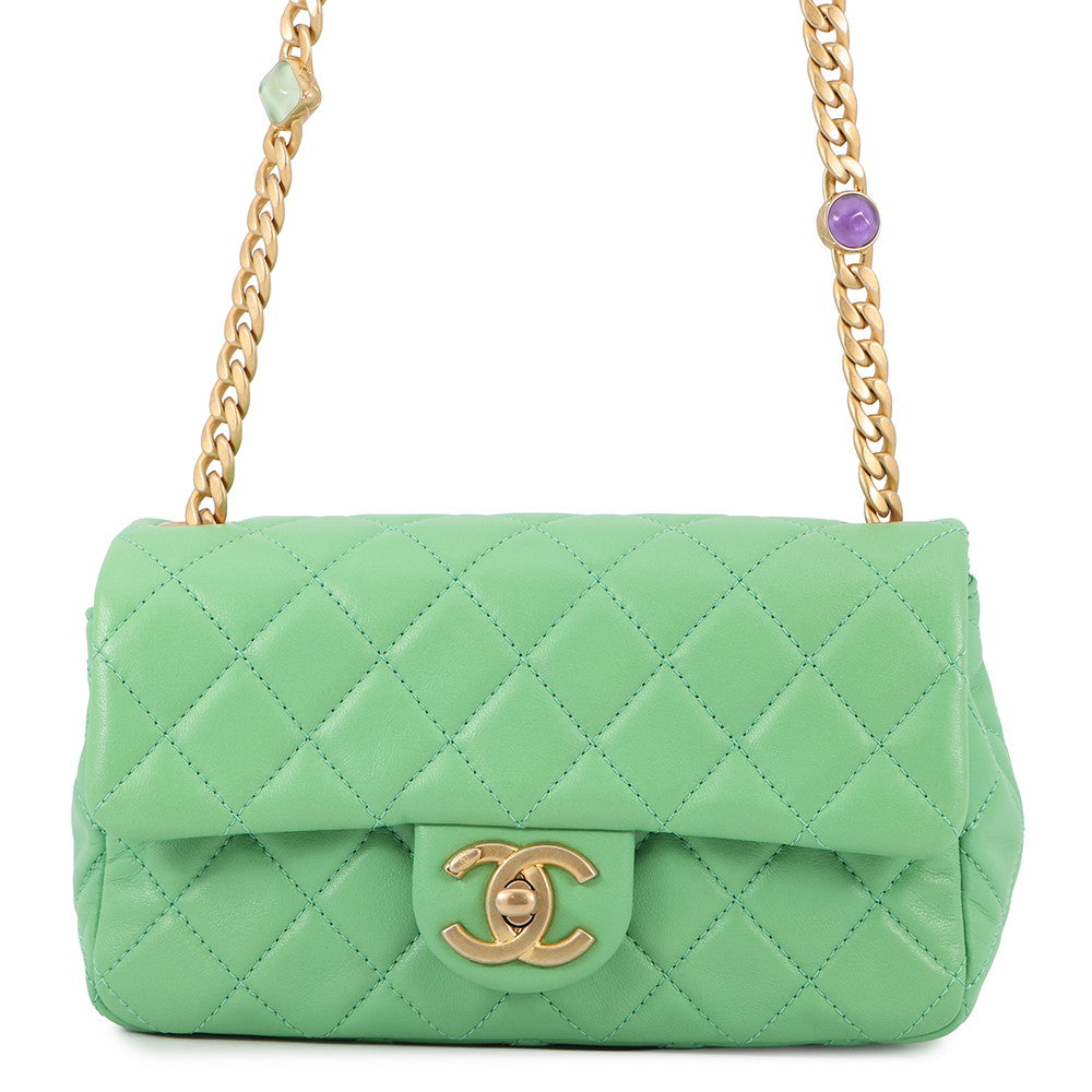 CHANEL Mini Matelasse Single Shoulder Bag GreenA69900 Lambskin Size 20