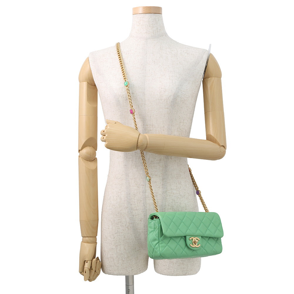CHANEL Mini Matelasse Single Shoulder Bag GreenA69900 Lambskin Size 20