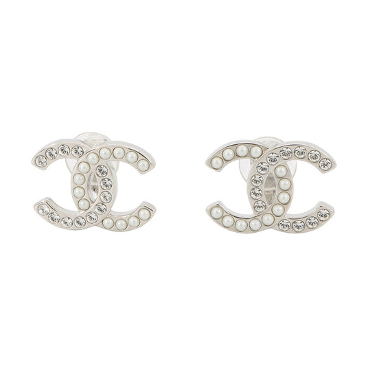 CHANEL CC Logo Rhinestone Pearl EarringABD478 Metal Rhinestone Faux Pearl