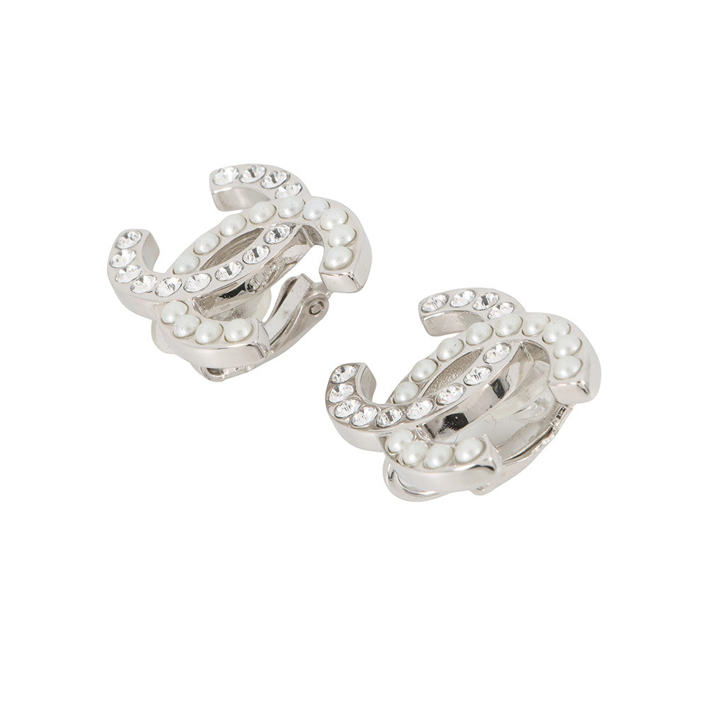 CHANEL CC Logo Rhinestone Pearl EarringABD478 Metal Rhinestone Faux Pearl