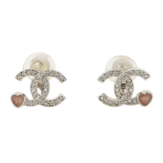 CHANEL CC Logo Rhinestone Heart EarringsABF526 Metal Rhinestone