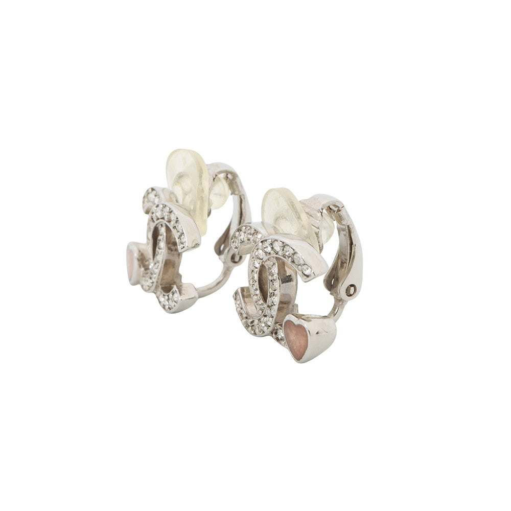CHANEL CC Logo Rhinestone Heart EarringsABF526 Metal Rhinestone