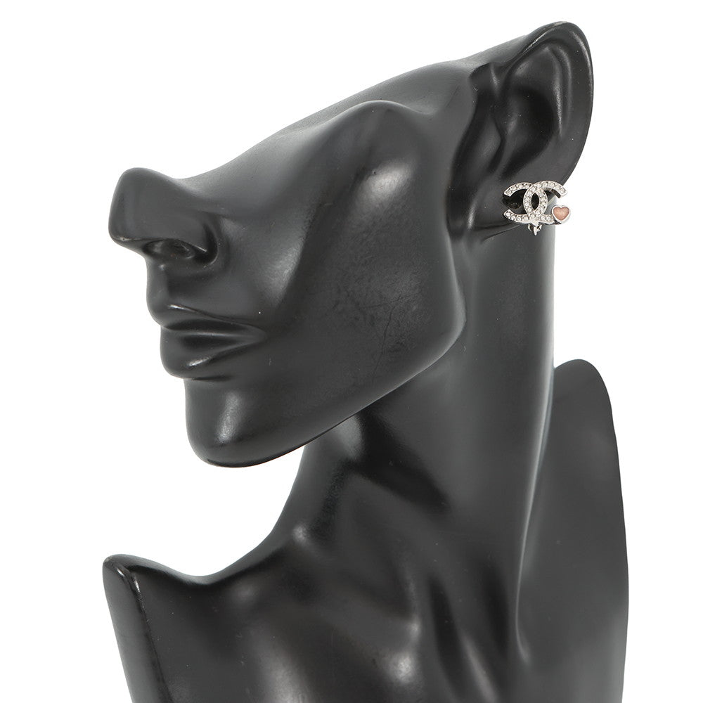 CHANEL CC Logo Rhinestone Heart EarringsABF526 Metal Rhinestone