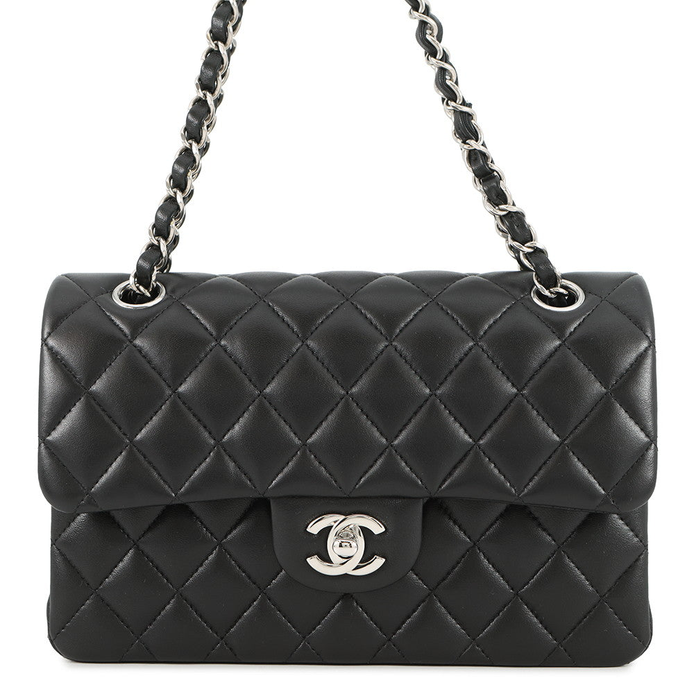 CHANEL Matelasse W Flap ChainShoulder Bag BlackA01113 Lambskin Size 23