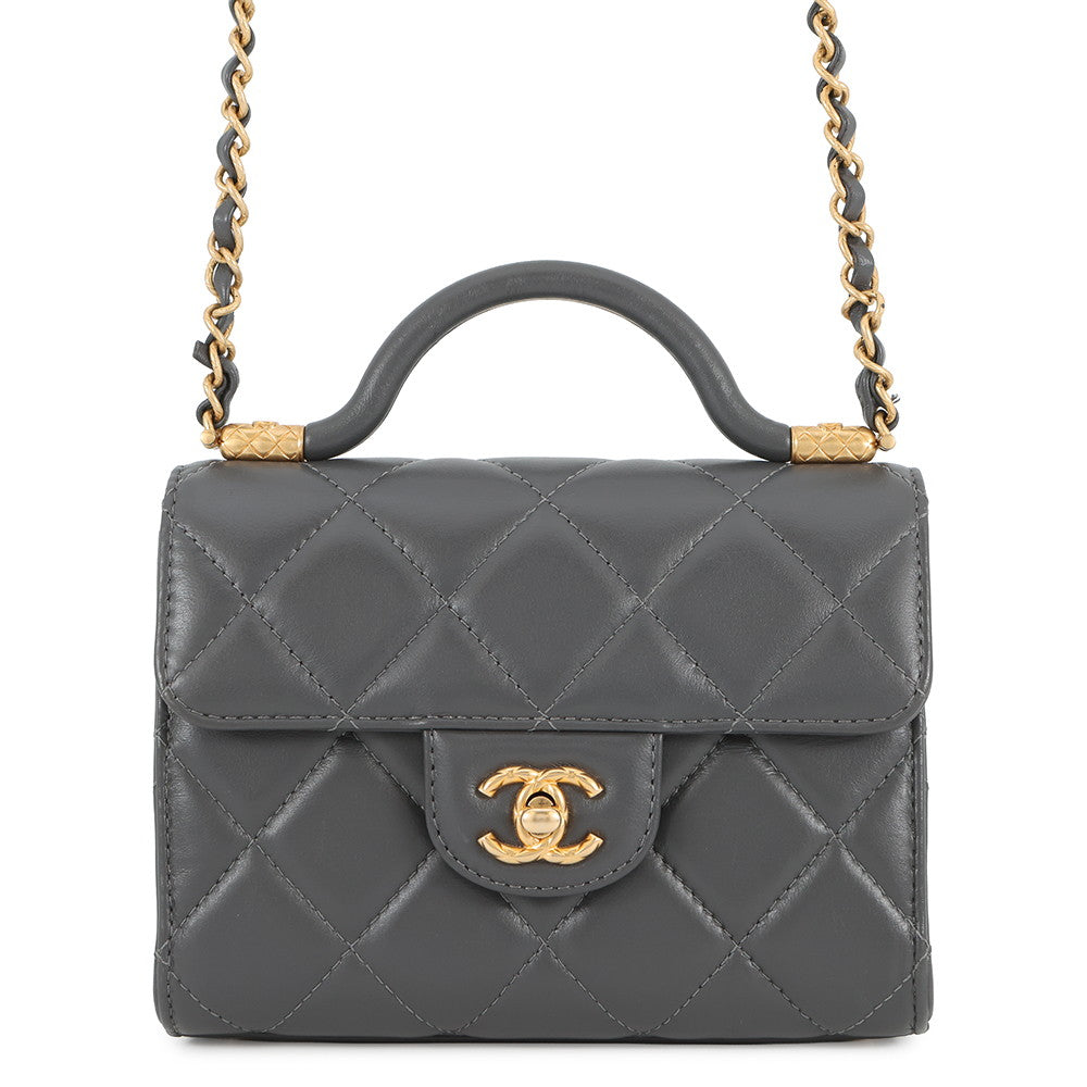 CHANEL Matelasse Top Handle ChainShoulder Bag GrayAS4956 Lambskin