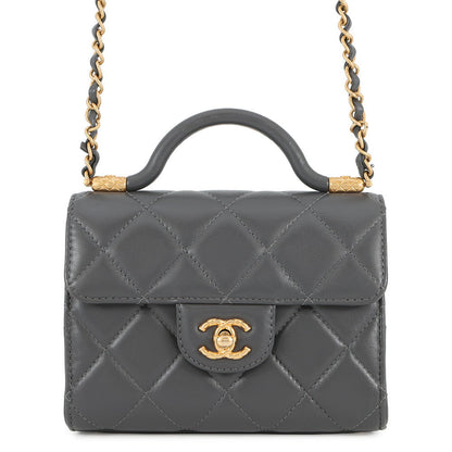 CHANEL Matelasse Top Handle ChainShoulder Bag GrayAS4956 Lambskin
