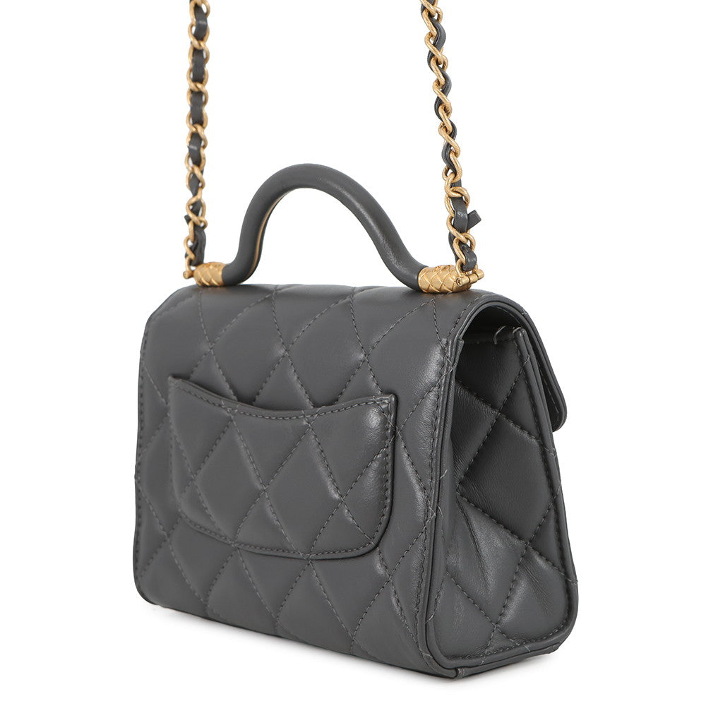 CHANEL Matelasse Top Handle ChainShoulder Bag GrayAS4956 Lambskin