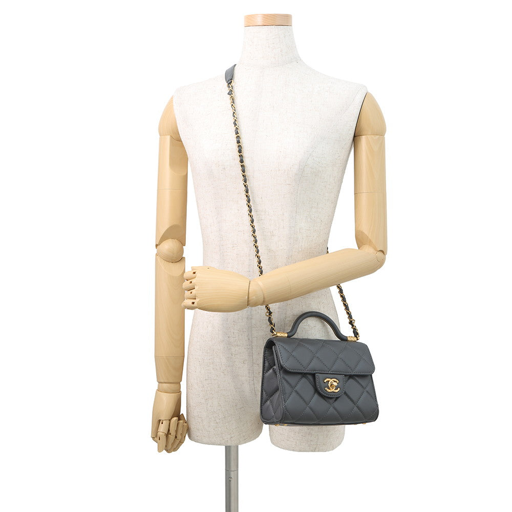 CHANEL Matelasse Top Handle ChainShoulder Bag GrayAS4956 Lambskin
