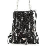 PRADA Bijoux Drawstring Bag ChainShoulder Bag Black Satin Leather