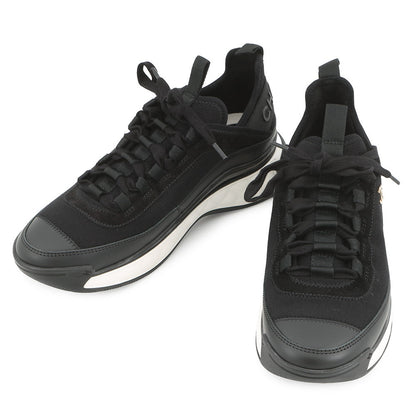 CHANEL CC Logo Low Cut Sneakers BlackG35617 Fabric Calf Leather Size 38