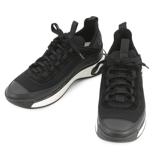 CHANEL CC Logo Low Cut Sneakers BlackG35617 Fabric Calf Leather Size 38