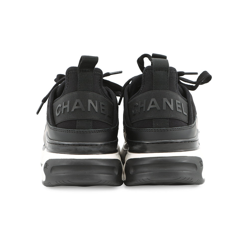 CHANEL CC Logo Low Cut Sneakers BlackG35617 Fabric Calf Leather Size 38