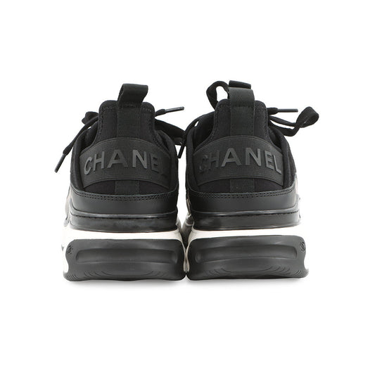 CHANEL CC Logo Low Cut Sneakers BlackG35617 Fabric Calf Leather Size 38