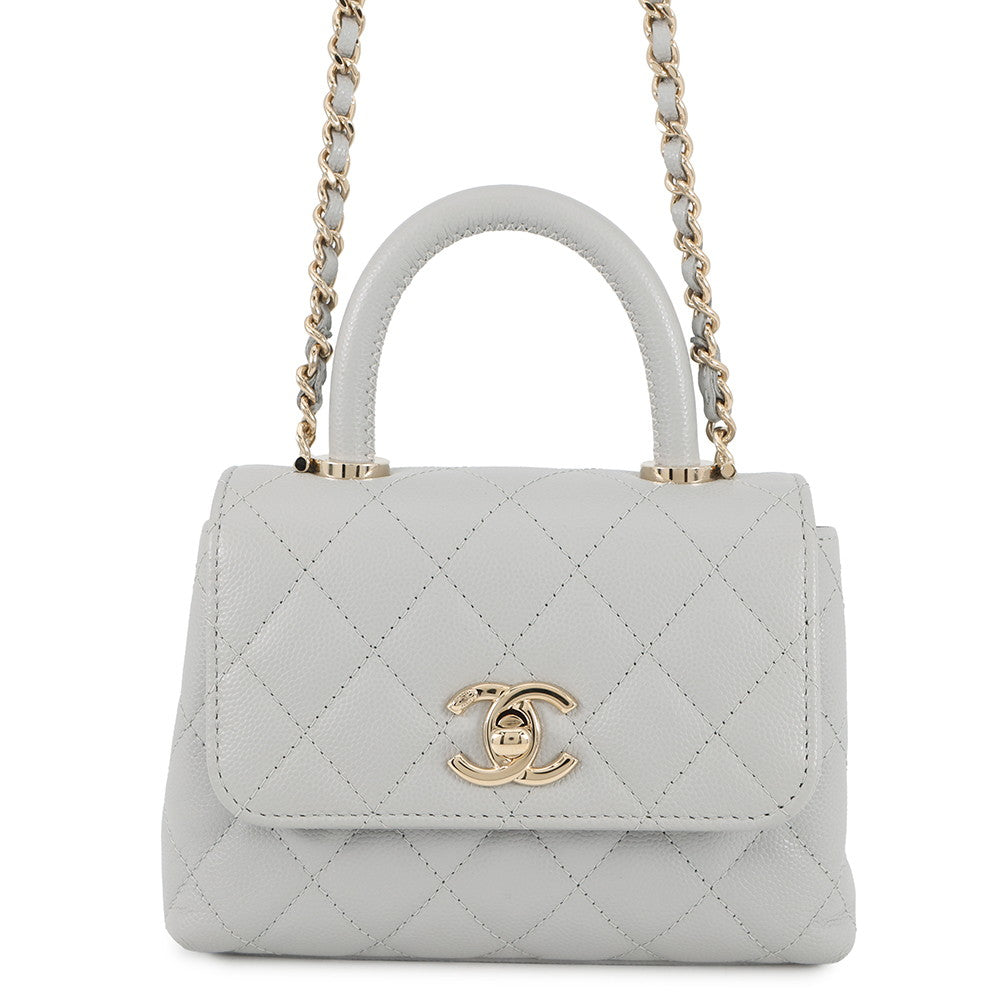 CHANEL Matelasse Coco Handle 2wayChainShoulder GrayAP4244 Caviar Leather Size Mini mini