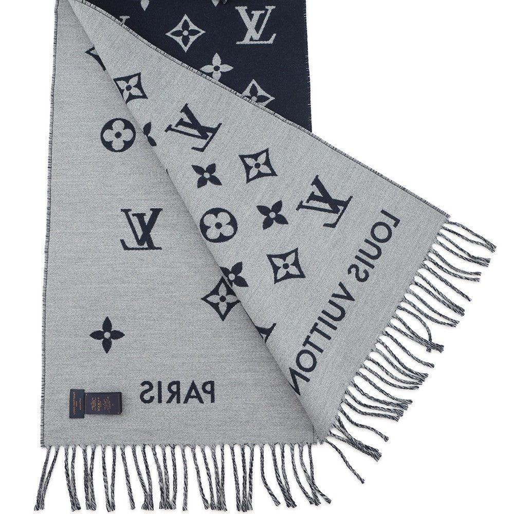 LOUIS VUITTON Scarf All About Monogram MarineM79130 Wool 100%