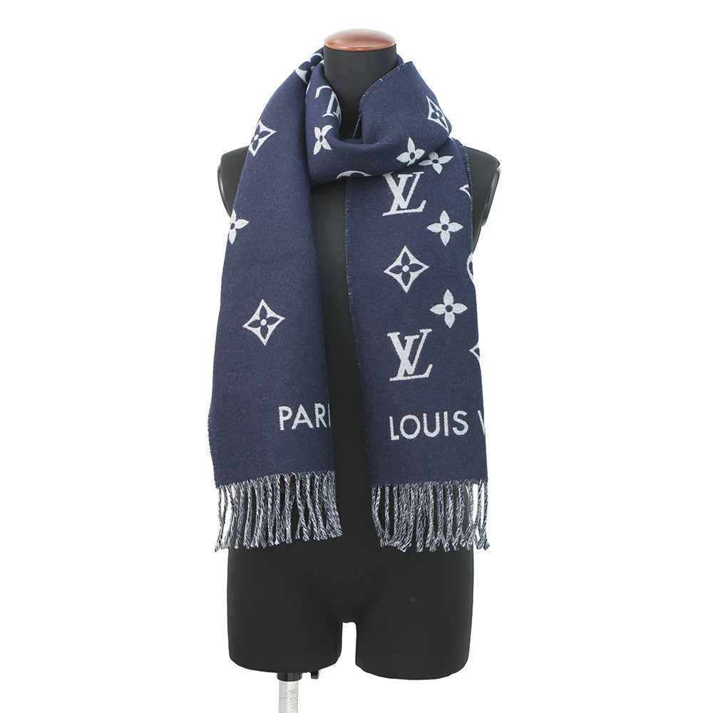 LOUIS VUITTON Scarf All About Monogram MarineM79130 Wool 100%