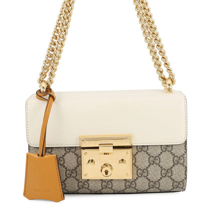 GUCCI GG Supreme Padlock Shoulder Beige/Mustard/Ivory409487 GG Supreme Leather Size Small