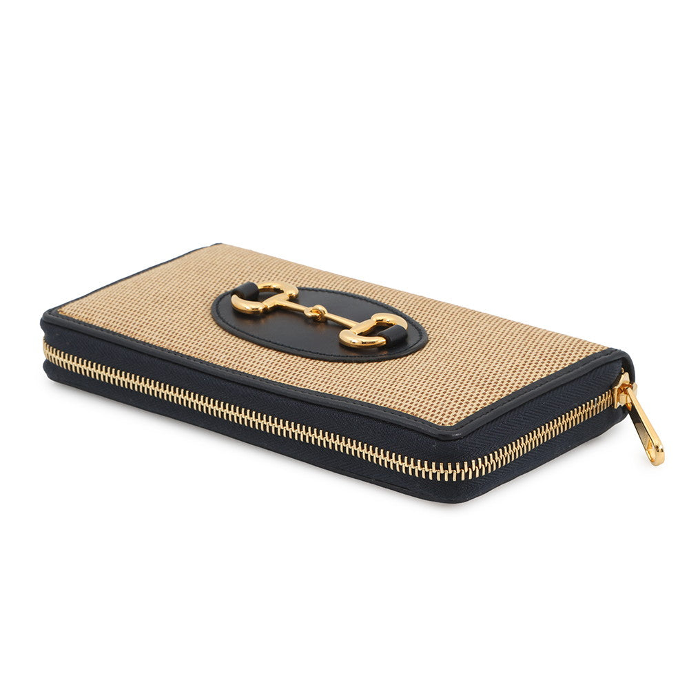 GUCCI Horsebit 1955 Zip Around Beige/Navy621889 Canvas/Leather