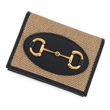 GUCCI Horsebit 1955 Compact Wallet Beige/Navy621887 Canvas/Leather