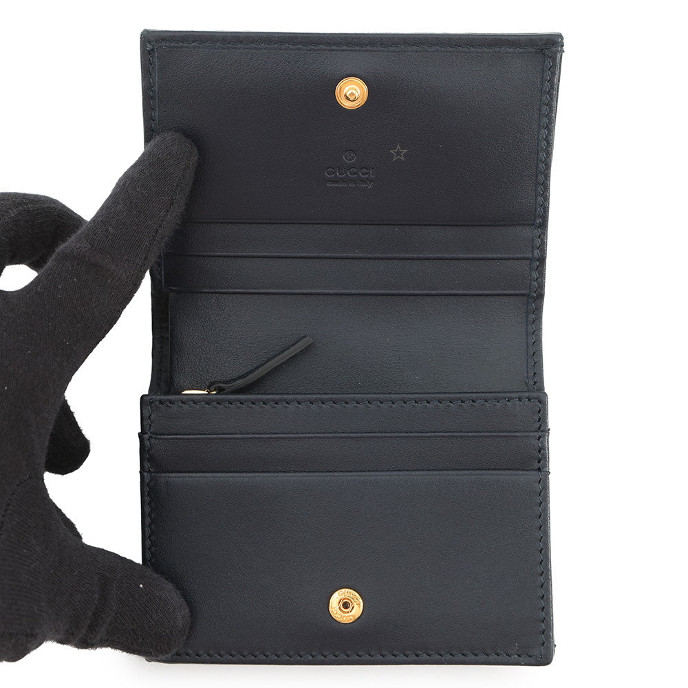 GUCCI Horsebit 1955 Compact Wallet Beige/Navy621887 Canvas/Leather