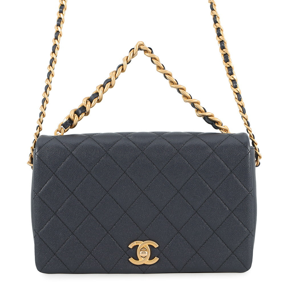 CHANEL Matelasse Full Flap ChainShoulder Bag Navy/PinkAS1977 Caviar Leather