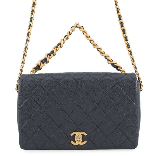 CHANEL Matelasse Full Flap ChainShoulder Bag Navy/PinkAS1977 Caviar Leather