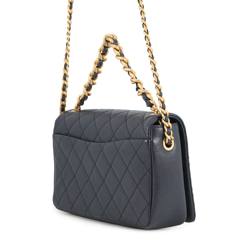 CHANEL Matelasse Full Flap ChainShoulder Bag Navy/PinkAS1977 Caviar Leather