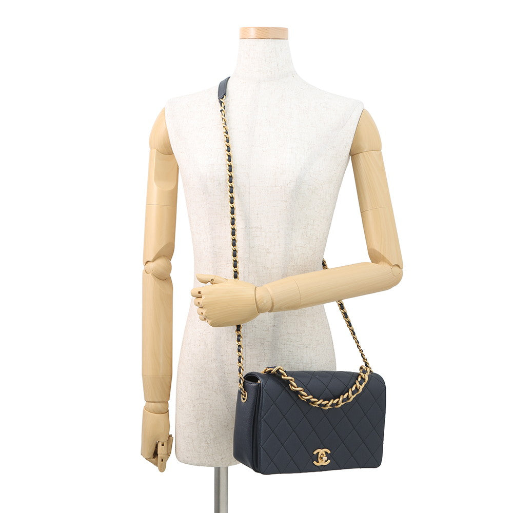 CHANEL Matelasse Full Flap ChainShoulder Bag Navy/PinkAS1977 Caviar Leather